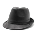 Classic black faux leather fedora hat with pebbled texture and vintage british style - M (56-58cm) / Black