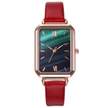 Elegant dameshorloge met groene malachiet wijzerplaat en rode lederen horlogeband - Rood