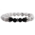 Howliet en lavasteen kroon armband set met zwart-witte vulkanische kralen voor mannen - Howliet Lavasteen Zilveren Kroon Stijl (2)