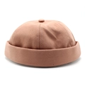 Detalle del gorro docker de algodón rosa loto con costuras y botón en la parte superior - M / Rosa
