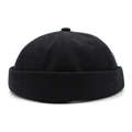 Gorro miki negro minimalista de algodón con diseño retro de seis paneles y borde vuelto - M / Negro