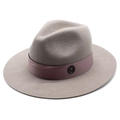 Taupe wool felt jazz fedora with dusty rose satin ribbon and M metal emblem decoration - M (56-58cm) / Smoky Purple