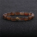 Detailed macro view of moonstone bracelet with brown matte beads and a golden zircon ball - Brown Frosted With Gold Ball Style (11)