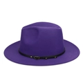 Classic purple wool fedora hat with black leather band and gold metal buckle - M (56-58cm) / Purple