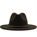 Klassieke donkerbruine wollen vilten fedora hoed met brede rand en gevlochten band - Eén Maat / koffiekleur
