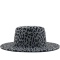 Flat top wool felt boater hat featuring a classic grey and black leopard print pattern - Gray