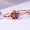 Elegant rose gold open bangle watch for women with a brown starry sky dial and crystals - 8-Diamond Rose Gold Band Red Dial