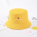 Bright yellow bucket hat with strawberry embroidery and Summer Time text for outdoors - Strawberry Yellow