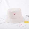 Classic beige canvas bucket hat featuring embroidered strawberry and Summer Time text - Strawberry Beige