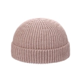 Pink ribbed knit docker hat with a warm fold-over brim for autumn and winter wear - One Size / Light Coffee