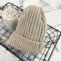 Thick ribbed knit beanie in light beige oatmeal color with a stylish folded cuff edge - M (56-58cm) / Beige