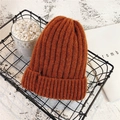 Thick knit caramel beanie hat with warm folded cuff design in a minimalist setting - M (56-58cm) / Caramel