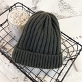 Deep dark green knitted beanie hat with thick cuff and warm ribbed texture - M (56-58cm) / Dark Gray