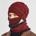 Ensemble d'hiver avec bonnet tricoté, écharpe et masque en maille mélangée rouge et noir - Bordeaux