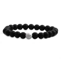 Men's 8mm matte black onyx and white turquoise bead bracelet set on white background - White Turquoise Matte