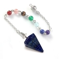Lapis Lazuli hexagonal pendulum necklace with 7 Chakra gemstones on silver chain - Lapis Lazuli With 7 Chakras Bead Chain