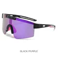 Polarisierte Sportsonnenbrille mit schwarzem Rahmen, blauen Spritzern und lila Glas - Schwarzer Rahmen lila Gläser