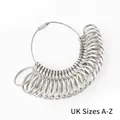Metal ring sizer measuring tool set with UK sizes A-Z on a clean white background - UK Size A-Z