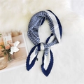 Blue and white pleated neck scarf featuring houndstooth pattern on soft faux fur background - 70cm/Pleated / New Houndstooth Navy Blue