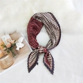 Pleated square neck scarf featuring burgundy and cream geometric circles on plush background - 70cm/Pleated / Triangle Geometric Red