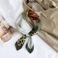 Silk neckerchief with leopard print and polka dots in retro olive and orange tones - 22 Geometric Y Green Brown