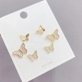 Detailed view of six butterfly earrings with cubic zirconia on S925 silver posts - Butterfly Set (6 Pieces) / Gold