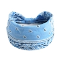 Bandeau de yoga bleu ciel imprimé paisley en coton extensible avec motif ethnique - Bleu Clair Paisley (#7)