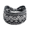 Bandeau de yoga élastique en coton avec motif cachemire noir et blanc et nœud frontal - Noir et Blanc Vintage (#10)