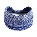 Bandeau de yoga élastique à imprimé paisley bleu et blanc pour femme en tissu de coton - Bleu Paisley (#12)