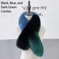 Écharpe de luxe en fausse fourrure bicolore noire, bleue et vert foncé, style croisé - Noir Bleu et Vert Foncé Block
