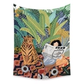 Arazzo bohémien con illustrazione colorata di tigre e giornale in stile giungla - LT311-3-Tigre Giornale Donna / 100X150CM/Tessuto Spazzolato