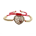 Adjustable gold beaded heart bracelet with multicolor zircons and red woven string - Red Rope With Copper Beads And Heart