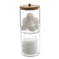 Double-layer clear acrylic storage jar with bamboo lid for cotton pads and swabs - 2-in-1 Stackable Storage Jar with Bamboo Lid