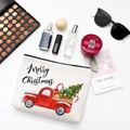 Weihnachtliche Kosmetiktasche aus Canvas mit rotem Vintage-Truck und Schriftzug - Stil A (Roter LKW mit Weihnachtsbaum)