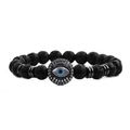 Pulsera ajustable para hombre de cuentas de lava con calavera y ojo de circonita - Mal de Ojo (Blanco)