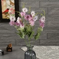 Pink and white artificial daisy silk flowers in a grey ribbed glass vase for home decor - Purple