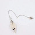 White translucent cone stone pendulum with silver metal chain and hollow bead charm - White Crystal