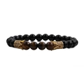 Men's 8mm tiger eye and black onyx beaded bracelet with gold crown accents on white background - 3# Tiger's Eye Shiny Stone Style