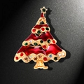 Christmas tree brooch with red enamel, gold plating and colorful rhinestones - Layered Red Christmas Tree (YNCP1323 Red)