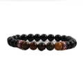 Men's Tiger Eye and Black Agate beaded bracelet with rose gold micro-inlay spacers - Rose Gold C