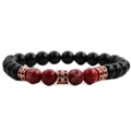 Tiger eye and matte black agate beaded bracelet with rose gold zircon spacers - Red Imperial Stone & Matte Black Beads