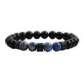 Tiger eye and emperor stone beaded bracelet for men with black micro-inlaid spacers - Blue Imperial Stone & Polished Black Beads