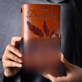 Brown leather travel journal with embossed feather and sentimental message for daughter - A6 / To My Daughter Style