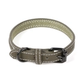Army green PU leather adjustable pet collar with white stitching and black metal buckle - Olive Green