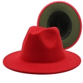 Fedora hat in two-tone red and dark green felt with a stylish wide flat brim design - Red and Army Green