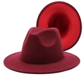 Two-tone wool fedora hat in dark burgundy and bright red with wide flat brim for unisex - Wine Red and Red