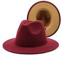 Two-tone wool felt fedora hat featuring burgundy exterior and camel interior trim - Wine Red & Camel