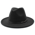 Chapeau fedora classique en laine noire à bord large avec bandeau cuir et boucle métal - M (56-58cm) / Noir