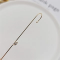 Minimalist gold line ear cuff earring with sparkling marquise cut zircon on white background - Single Leaf Gold
