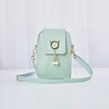 Mini mint green crossbody phone bag with woven texture and pearl cat ear metal decor - Light Green